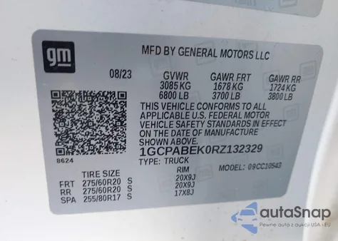 2024 Chevrolet Silverado 1500 2Wd Short Bed Custom z USA, uszkodzony, nr VIN 1GCPABEK0RZ132329